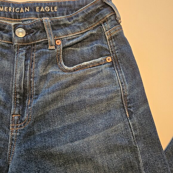 AE Dreamy Drape Stretch Super High-Waisted Baggy Wide-Leg Jean Dark Wash Size 0 - Picture 9 of 14